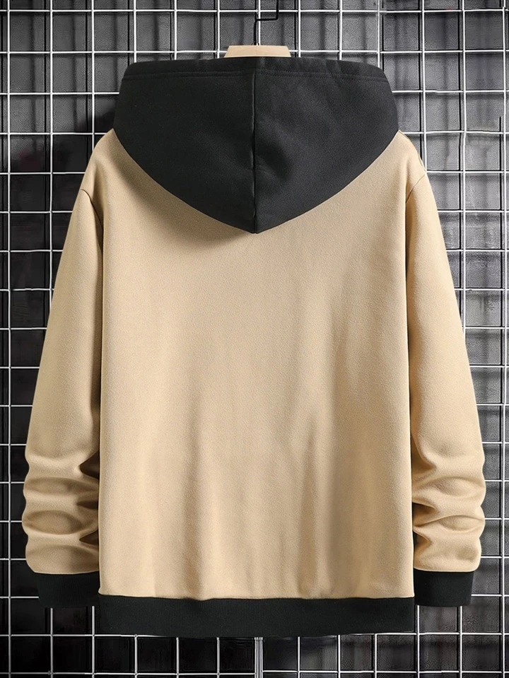 Men Slogan Graphic Color Block Kangaroo Pocket Drawstring Hoodie | SHEIN