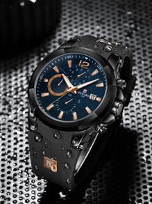 REWARD Men's Quartz Watch Silicone Band Business Fashion Style Timing Calendar Luminous Hands Multi-Functional Men Wristwatch High Quality Gift Classic Design Watch Band - Black - View 2