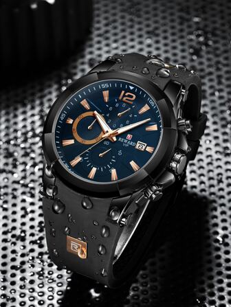  REWARD Men's Quartz Watch Silicone Band Business Fashion Style Timing Calendar Luminous Hands Multi-Functional Men Wristwatch High Quality Gift Classic Design Watch Band