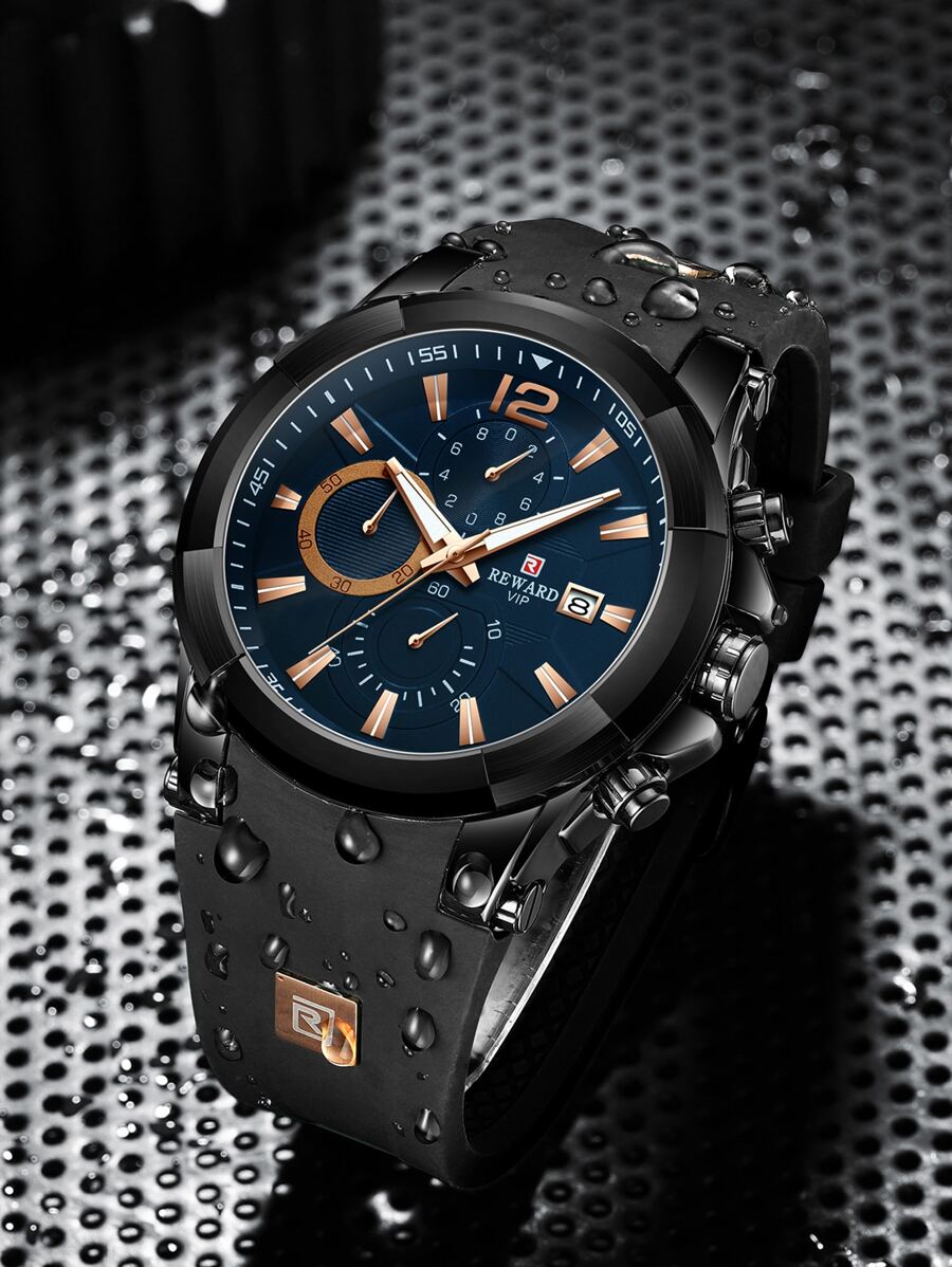 REWARD Men's Quartz Watch Silicone Band Business Fashion Style Timing Calendar Luminous Hands Multi-Functional Men Wristwatch High Quality Gift Classic Design Watch Band