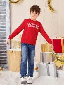 SHEIN 男孩聖誕字母和雪花圖案套頭毛衣