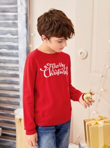 SHEIN 男孩聖誕字母和雪花圖案套頭毛衣