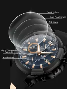 REWARD Men's Quartz Watch Silicone Band Business Fashion Style Timing Calendar Luminous Hands Multi-Functional Men Wristwatch High Quality Gift Classic Design Watch Band - Black - View 5