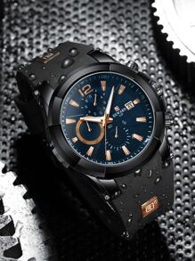 REWARD Men's Quartz Watch Silicone Band Business Fashion Style Timing Calendar Luminous Hands Multi-Functional Men Wristwatch High Quality Gift Classic Design Watch Band - Black - View 6