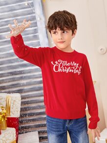 SHEIN 男孩聖誕字母和雪花圖案套頭毛衣