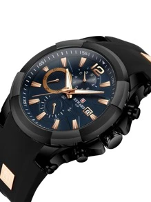 REWARD Men's Quartz Watch Silicone Band Business Fashion Style Timing Calendar Luminous Hands Multi-Functional Men Wristwatch High Quality Gift Classic Design Watch Band - Black - View 7