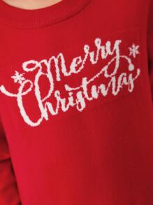 SHEIN 男孩聖誕字母和雪花圖案套頭毛衣