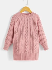 Toddler Girls Cable Knit Raglan Sleeve Jumper Dress - Watermelon Pink - View 1