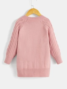 Toddler Girls Cable Knit Raglan Sleeve Jumper Dress - Watermelon Pink - View 2