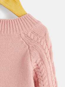 Toddler Girls Cable Knit Raglan Sleeve Jumper Dress - Watermelon Pink - View 3