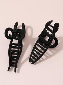 2pcs Flower & Bow Design Hair Claw - Black - View 2