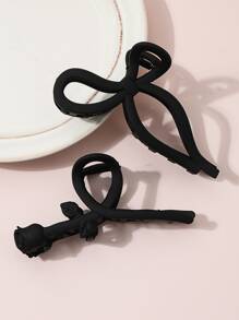 2pcs Flower & Bow Design Hair Claw - Black - View 3