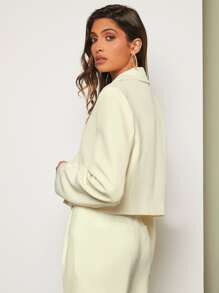BizChic Single Button Crop Blazer - Beige - View 2