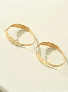 1對樹葉形狀耳環 - 金黃色 - 查看 4