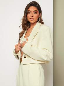 BizChic Single Button Crop Blazer - Beige - View 3