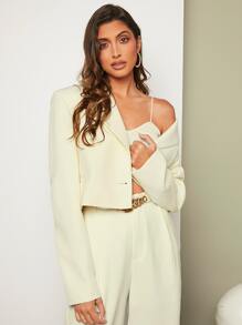 BizChic Single Button Crop Blazer - Beige - View 4