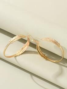 1對樹葉形狀耳環 - 金黃色 - 查看 2