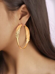 1對樹葉形狀耳環 - 金黃色 - 查看 1