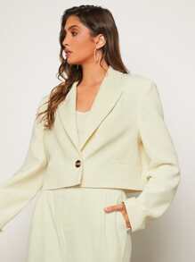 BizChic Single Button Crop Blazer - Beige - View 6