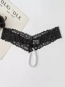 Faux Pearl Decor Floral Lace Panty Lingerie