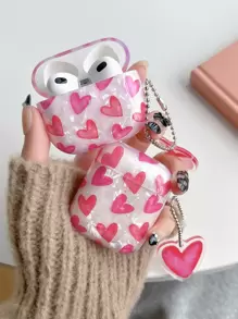 粉紅色心形圖案耳機盒,兼容airpods1/2、airpods Pro,可愛風格