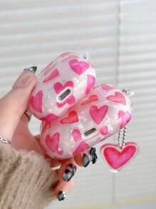 粉紅色心形圖案耳機盒,兼容airpods1/2、airpods Pro,可愛風格