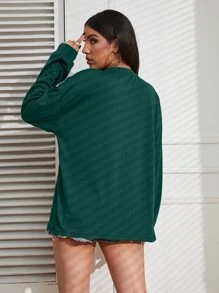 INAWLY 素色落肩T恤 - 墨綠色 - 查看 2