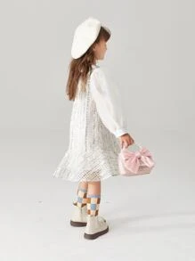 小女童娃娃領前蝴蝶結蕾絲連衣裙 - 米色 - 查看 3