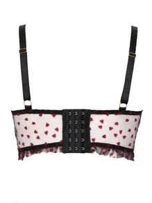 Sujetador con estampado de corazón de malla transparente con aro - Negro - Ver 2