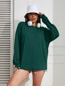 INAWLY 素色落肩T恤 - 墨綠色 - 查看 3