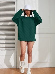 INAWLY 素色落肩T恤 - 墨綠色 - 查看 4