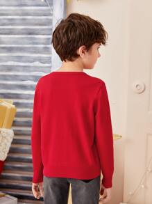 SHEIN Boys Christmas Deer & Snowflake Pattern Jumper - Red - View 2