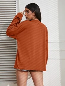 SHEIN EZwear 素色落肩T恤 - 亮橙色 - 查看 2