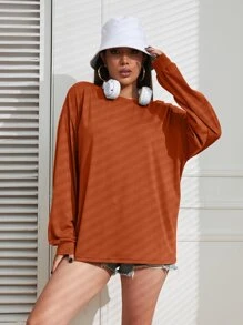 SHEIN EZwear 素色落肩T恤 - 亮橙色 - 查看 4