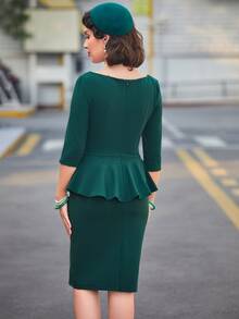 Vestido ajustado unicolor fruncido - Verde Oscuro - Ver 2