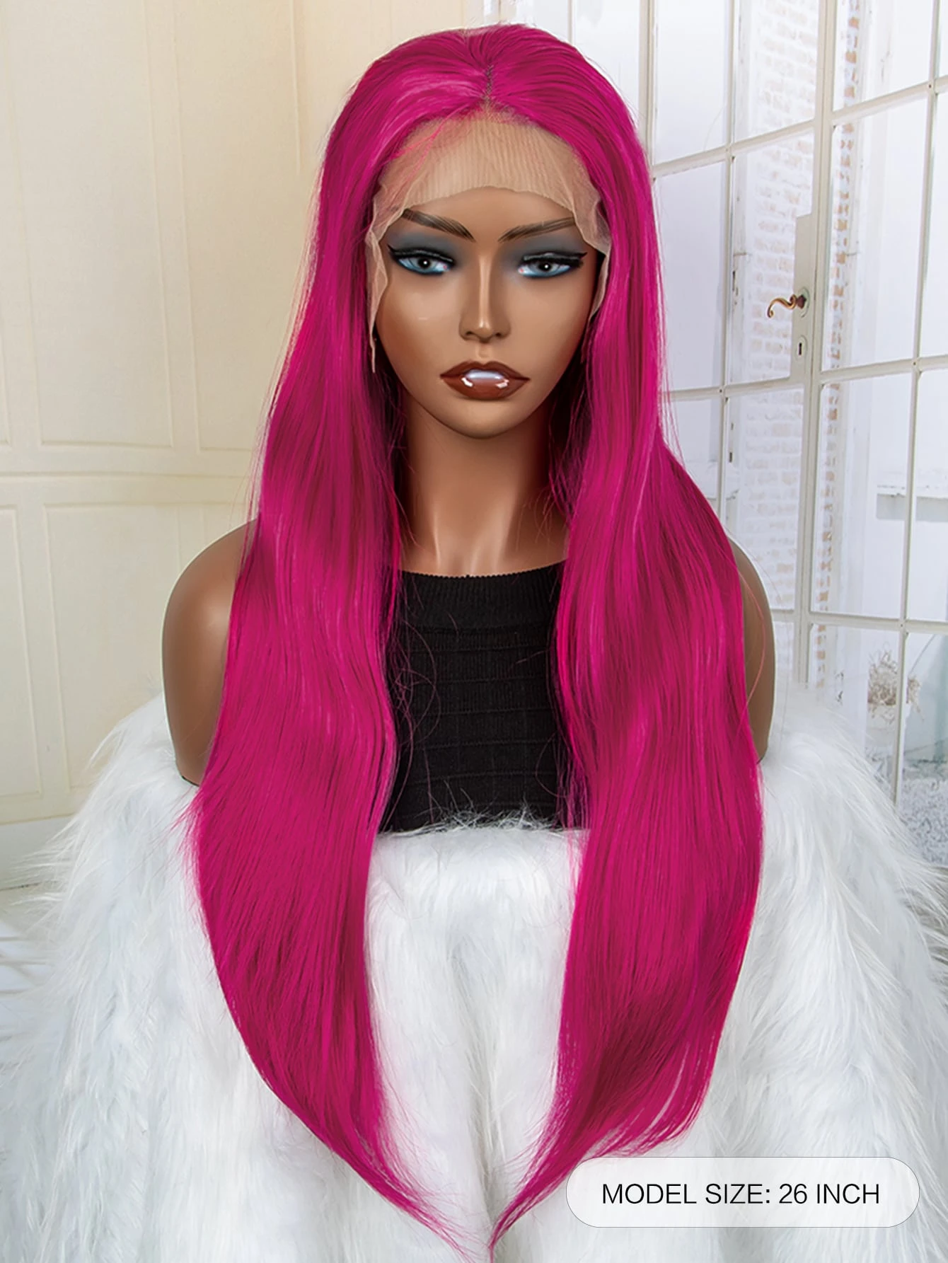 Miniatura 2 de frente de encaje 13*3 Peluca sintética largo recto Rosa Fucsia