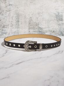 Textured Buckle Belt - Black - View 1