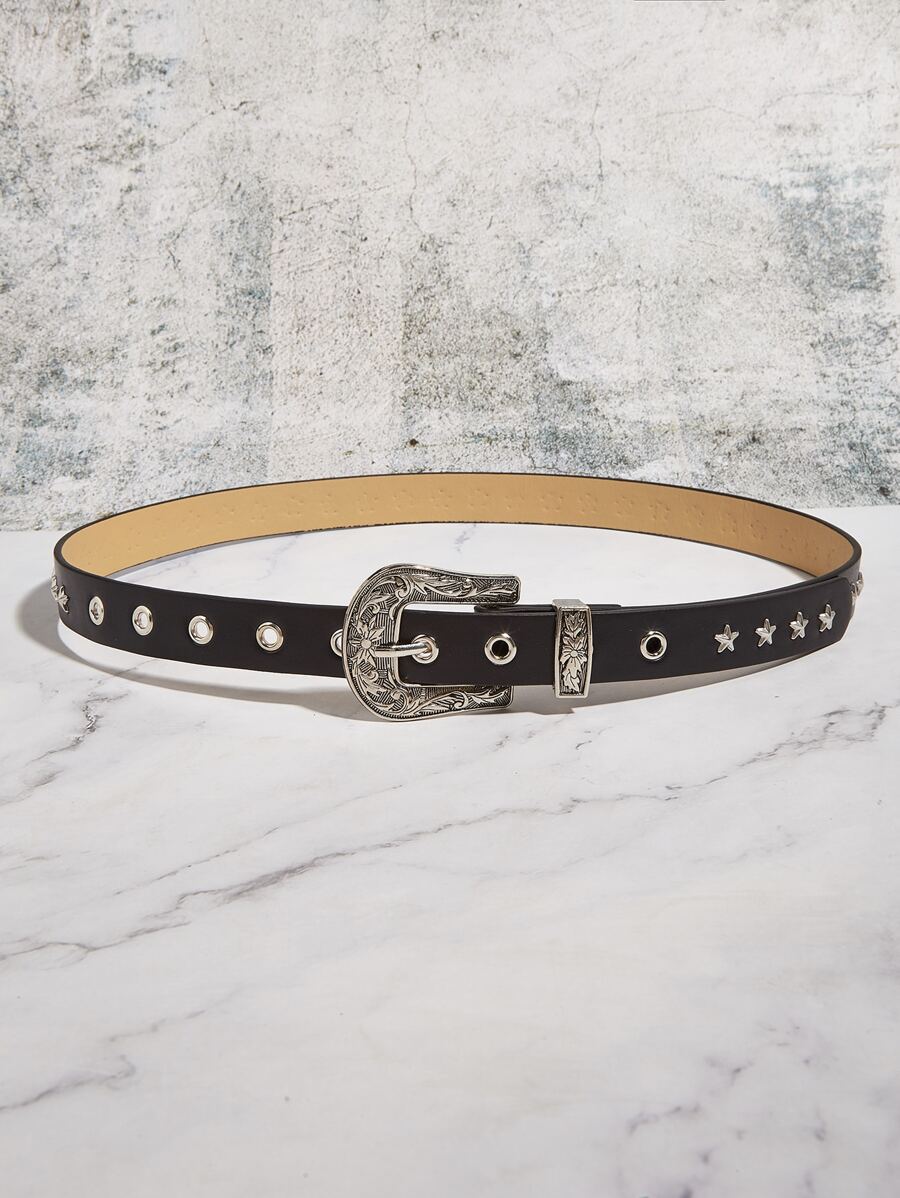Textured Buckle Belt - Black - View 1