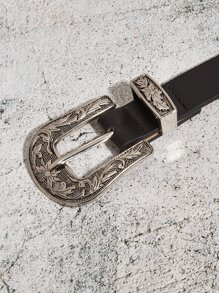 Textured Buckle Belt - Black - View 4