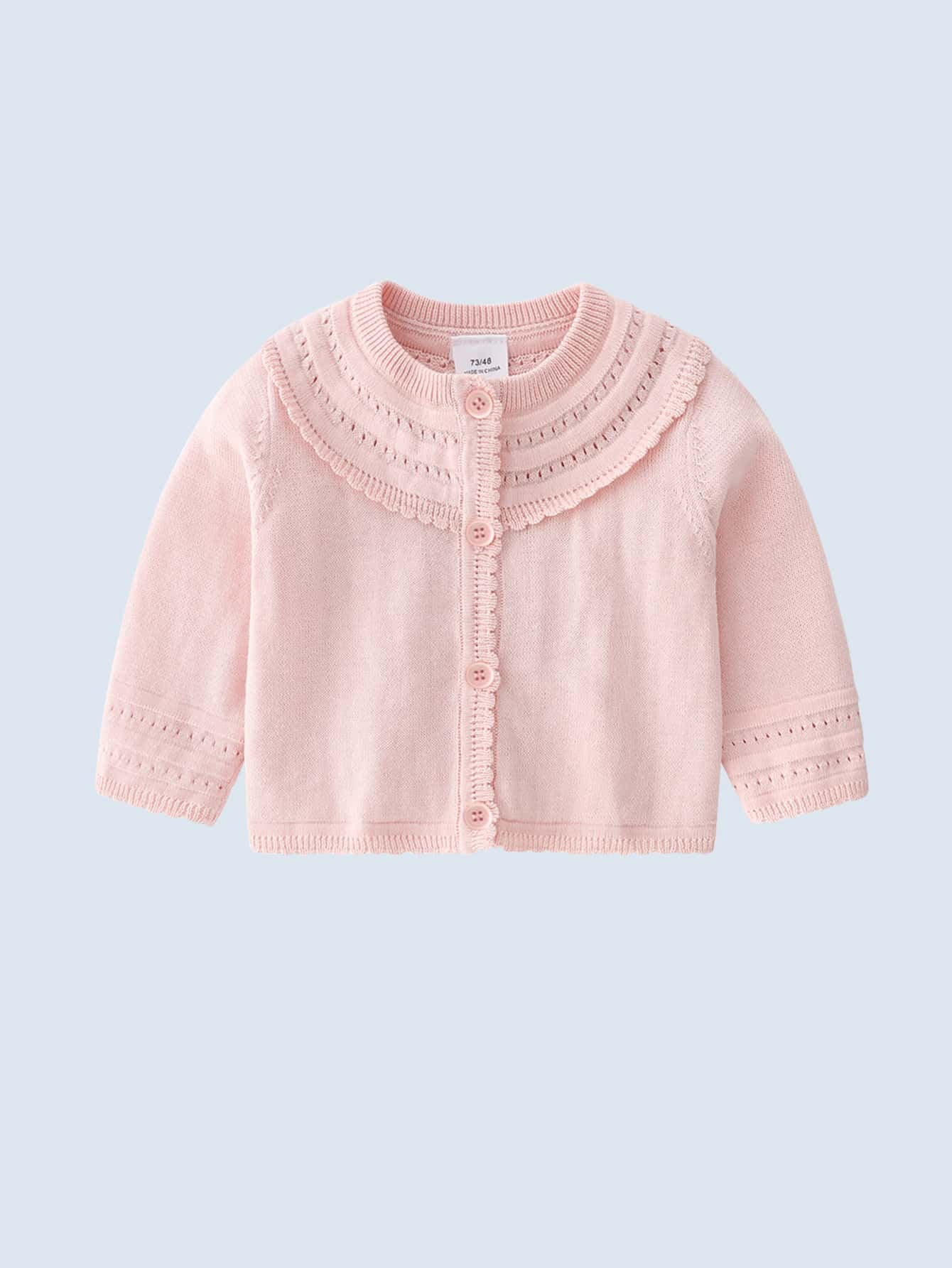 Baby Scallop Trim Button Front Cardigan - Baby Pink - View 1