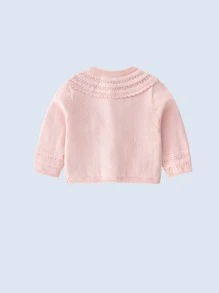 Baby Scallop Trim Button Front Cardigan - Baby Pink - View 2