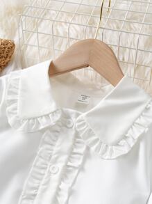 SHEIN Tween Girl Frill Trim Peter Pan Collar Shirt - White - View 6
