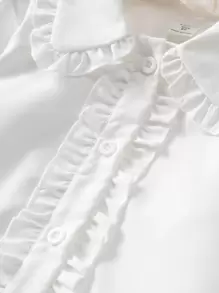SHEIN Tween Girl Frill Trim Peter Pan Collar Shirt - White - View 8