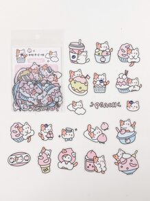 40入組卡通動物和食物圖案貼花 - 彩色 - 查看 1