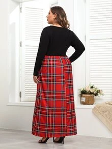 Plus Size Tartan Print Dress - Multicolor - View 3