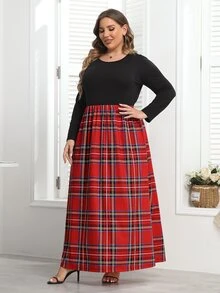Plus Size Tartan Print Dress - Multicolor - View 4