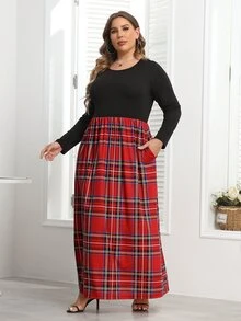 Plus Size Tartan Print Dress - Multicolor - View 5