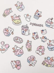 40入組卡通動物和食物圖案貼花 - 彩色 - 查看 5
