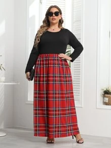 Plus Size Tartan Print Dress - Multicolor - View 1