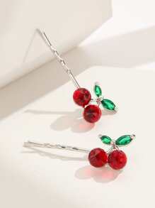 2pcs Cherry Decor Bobby Pin Royal Valentine's Day Valentines Hair Clips Claw Clips Hair Barrettes, School Stuff - Multicolor - View 2